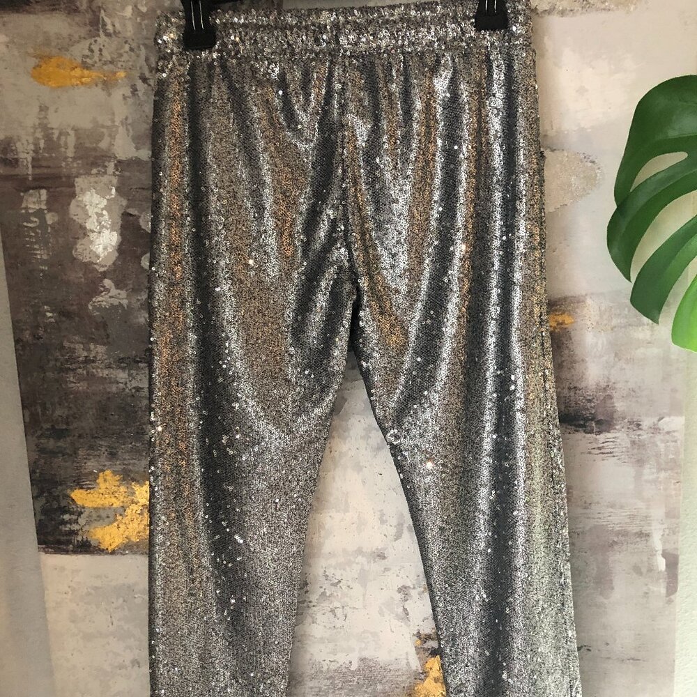 NWT David Lerner Silver Sequin Jogger Pant - Picture 4 of 16